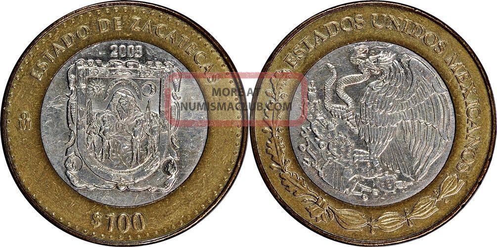 2003 O/m $100 Pesos Mexico Unc Bimetallic Silver Center Estado De Zacatecas Mexico photo