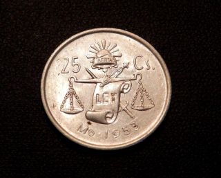 Mexico 25 Centavos,  1953 - Great Silver Coin - photo