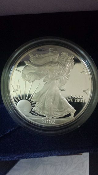 ☆ 2002 W Proof American Eagle Silver Dollar Box & 1oz.  999 Fine Bullion Coin photo