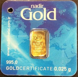 Nadir Gold 995,  0 Gold Bar.  025 Gram Pure Gold Bullion 5 photo