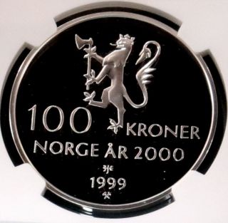 1999 Silver Norway 100 Kroner The Millennium Coin Ngc Proof 69 Uc Top Pop: 1/0 photo