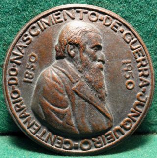 Poet & Politician Guerra Junqueiro - 100 Years Birth 87mm 1950 Bronze Medal photo