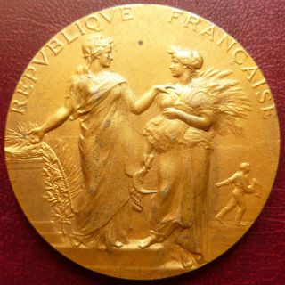 Silver / Art Nouveau French Gold Pl.  Solid Silver Vermeil Medal By A.  Dubois photo