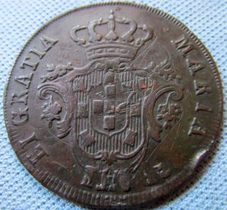 1795 Portugal Azores Old Coin 20 Reis Copper - Detail Interesting Overstrike photo