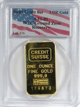 Credit Swiss 1oz One Ounce Gold Bar Pcgs 9/11 Wtc Ground Zero Recovery 1 Of 426 photo