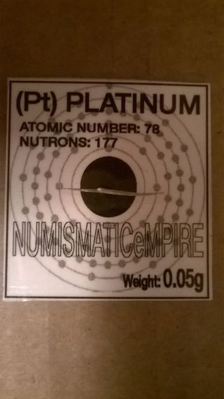 . 05 Gram Platinum (pt) Bullion On Rare Numismaticemire Earth Card photo
