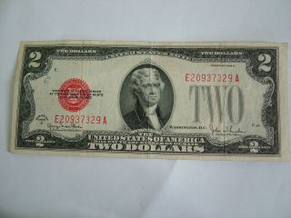 1928g $2 Two Dollar Red Seal Note Bill - Circulated photo