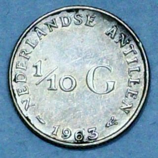 Netherlands Antilles 1/10 Gulden 1963 Extra Fine Silver Coin photo