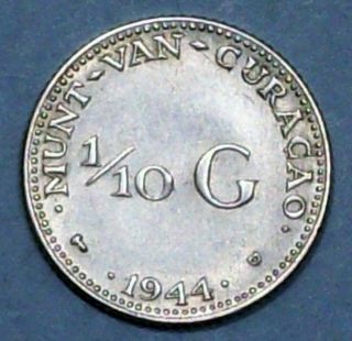 Curacao 1/10 Gulden 1944 D Extra Fine/almost Uncirculated Silver Coin photo