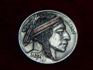 1935 - S Hobo Nickel - Copper Inlay - The Indian 1084 photo