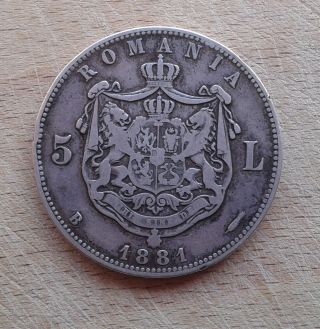 Romania 5 Lei 1881 Carol I Domnul Romaniei Silver Coin photo