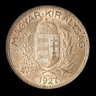 Hungary Silver Pengo 1927 Almost Uncirculated,  Better Date photo