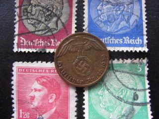 Reichspfennig 1939 A Coin,  Nazi Stamps.  Km 89.  Hitler,  Hindenburg Wwii.  P221 photo