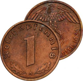 1939 A Germany Third Reich 1 Reichspfenning Coin photo