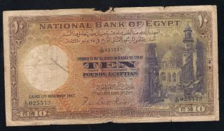 Egypt 10 Pounds1947p.  23c Vg photo
