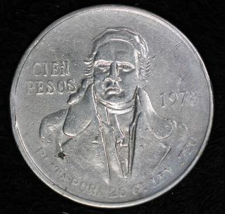 1978 Cien Pesos Mexican Silver Coin -.  720 Silver - photo