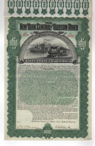 1898 York Central And Hudson River Railroad Co.  Bond W/coupons photo