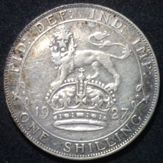 1927 Type 1 Silver Uk Shilling English Coin Xf photo
