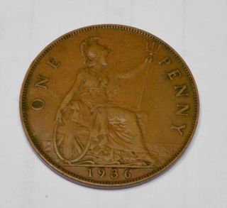 Great Britain 1936 One Penny Coin. . . . . .  6111 photo