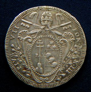 1802 Vatican State Rare Large Silver Coin Scudo Pio Vii Vf Quality photo