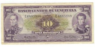 Venezuela - 10 Bolivares - E7 - Noviembre 19 - 1968 - Vf photo