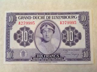 Luxembourg 1944 Ten 10 Francs Grand Duchess Charlotte photo