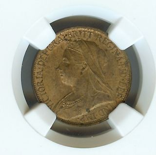Great Britain 1897 Farthing - Unblackened - Ngc Ms64 Red - Brown photo