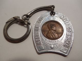 Vintage 1950 Wheat Penny In Good Luck Key Chain Marked 