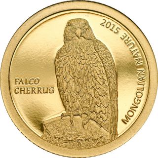 Ek // 500 Togrog Gold Coin Mongolia 2015 Wildlife Protection Falco Cherrug photo