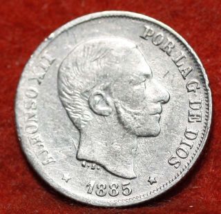 Circulated 1885 Philippines 10 Centavos Silver Foreign Coin S/h photo
