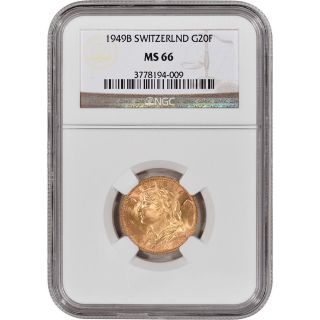 1949 - B Switzerland Gold 20 Francs - Ngc Ms66 photo