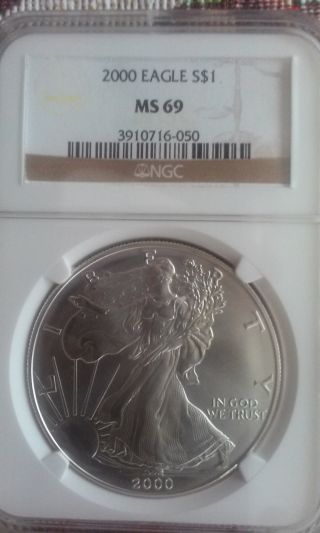 2000 Uncirculated $1 American Silver Eagle Ms69 Ngc photo
