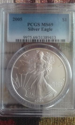2005 Uncirculated $1 American Silver Eagle Ms69 Pcgs photo