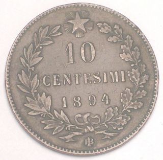 1894 Italy Italian 10 Centesimi Umberto I Coin Vf photo