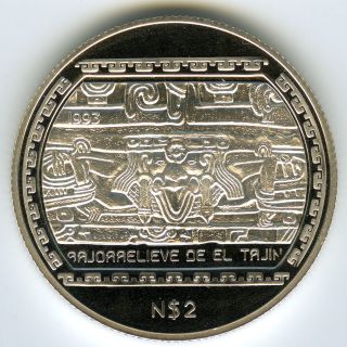 Mexico 1993 ☆ 2 Nuevo Peso Silver.  999 Proof • Bajorrelieve De El Tajin ☆c2584 photo