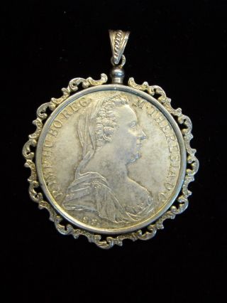 Austria Maria Theresa Thaler With Oldtime Fancy Sterling Silver Bezel - photo