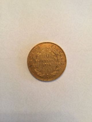 1854 20 Francs French Gold Coin,  Twenty Francs France photo