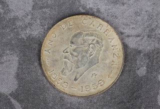 1859 - 1959 Mexico Ano De Carranza Silver Coin 72 Mexican Cinco Pesos Centennial photo