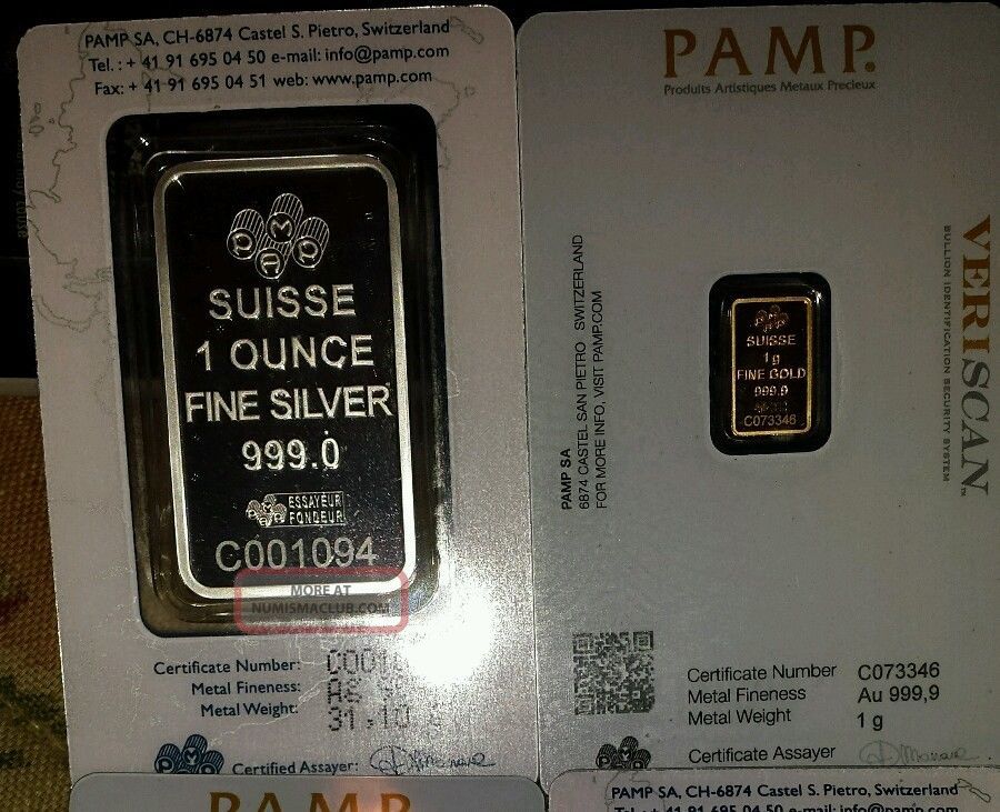 Gold Bar Pamp Suisse 1 Gram 9999 Assay Certificate 2a
