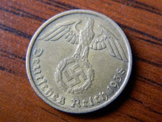 Nazi German 10 Reichspfennig 1938 E Coin With Swastika (2140) photo
