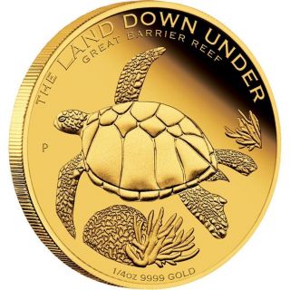 2014 Australian Land Down Under Turtle Barrier Reef.  999 Gold Clad Coin photo