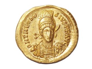 Byzantine Gold Coin Solidus Theodosius Ii 408 A.  D photo