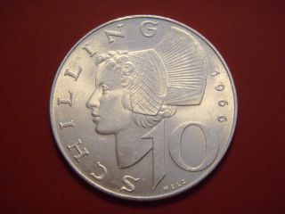 Austria 10 Schilling,  1966 Silver Coin.  Woman Of Wachau photo