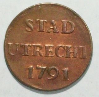 Netherlands - Utrecht Province Duit 1791 Very Fine Plus Copper Coin photo