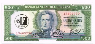1975 Uruguay 0.  50 Nuevo Peso On 500 Pesos Note - P54 photo