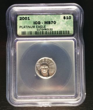 2001 Us Platinum Eagle 1/10th Oz.  $10 Coin Icg Ms70 $0.  99 photo