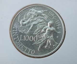 Italy 1000 Lire,  1994 Jacopo Tintoretto Unc Silver Coin photo
