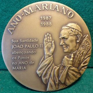 Pope St John Paul Ii Blessing / Our Lady Fatima & Crown 78mm 1988 Bronze Medal photo