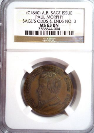 1880 A.  B Sage Issue Paul Morphy Medal - Sage ' S Odds & Ends 3 Graded Ms 63 photo