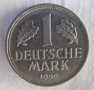 1950 F German 1 Mark Coin - Bundesrepublik,  625 Silver photo